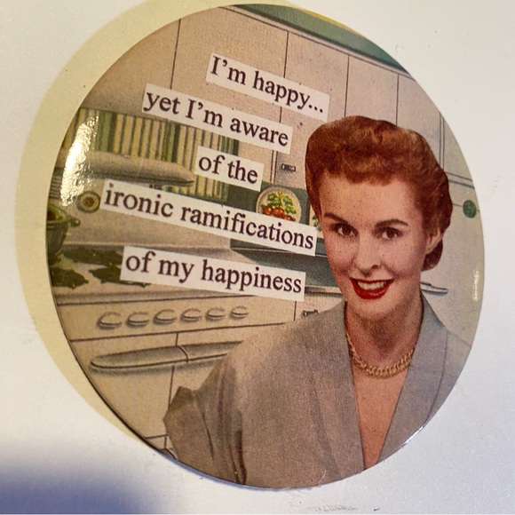 6 Domestic Bliss Coasters GUC in tin by Anne Taintor cork bottoms retro style - Picture 7 of 10